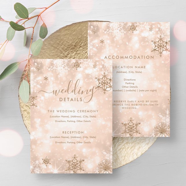 Fest Sparkle Rose Gold Winter Hochzeiten Details Einladung (Festive Sparkle Rose Gold Winter Wedding Details Invitation)