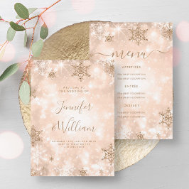 Fest Sparkle Rose Gold Winter Wedding Menü Einladung