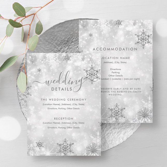 Fest Sparkle Silver Winter Wedding Details Card Einladung (Festive Sparkle Silver Winter Wedding Details Card)