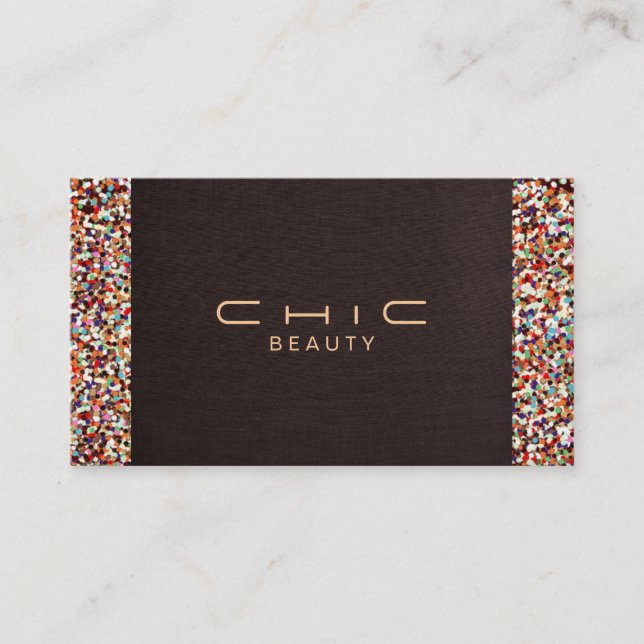Fest Spaß Braun Linen Farbenfrohe Glitzer aussehen Visitenkarte (Vorderseite)