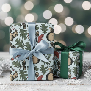 Fest-Wald-Eichhörnchen, Acorns & Pilze Blau Geschenkpapier