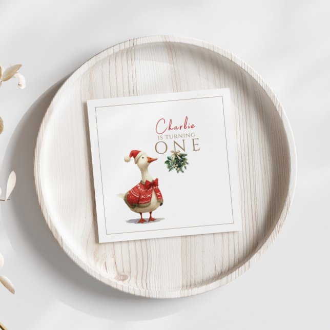 Fest Winter Birthday One Silly Christmas Goose  Serviette (Von Creator hochgeladen)