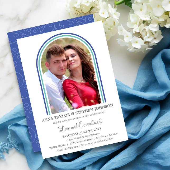 Festakt für Foto und Arches Einladung (Contemporary and simple photo arches commitment ceremony invitation front and back.)