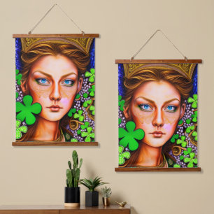 Festal Woman St. Patrick's Day Artwork Wandteppich Mit Holzrahmen