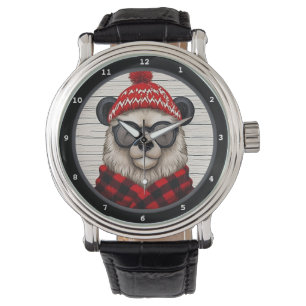 Festbär mit Hut und Schal Armbanduhr