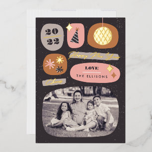 Feste Folien-Icons Neujahrs-Grußkarte - Pink Folieneinladung