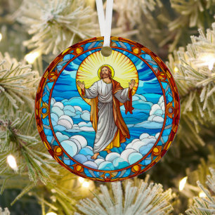 Feste Glaskunst Jesus Spazieren auf Wolken Ornament Aus Metall