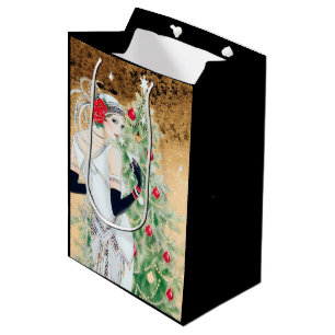 Feste Kunst Deko Retro Weihnachtsfrau Mittlere Geschenktüte