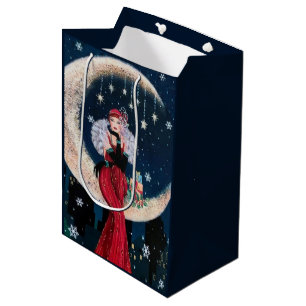 Feste Kunst Deko Retro Weihnachtsfrau Mittlere Geschenktüte