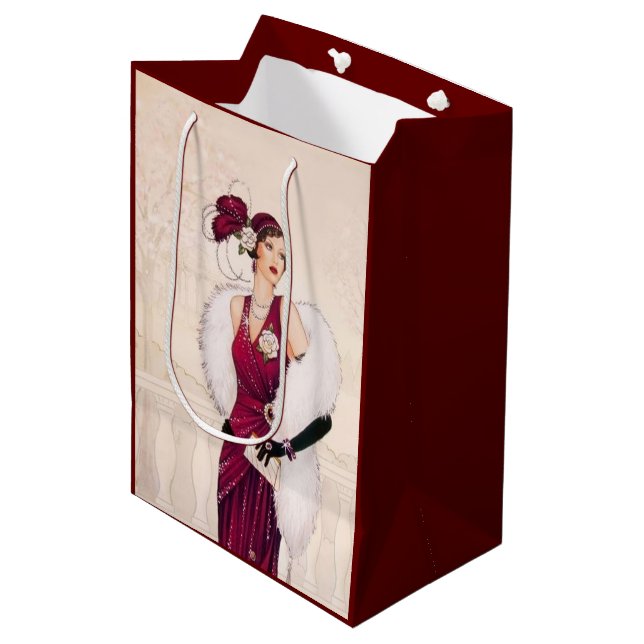 Feste Kunst Deko Retro Weihnachtsfrau Mittlere Geschenktüte (Vorderseite Schrägansicht)