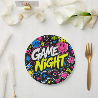 Feste Partyplatte mit Neon-Graffiti für den Spiela Pappteller