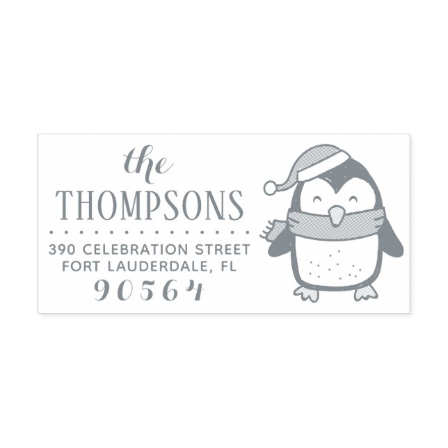 Feste Penguin Moderne Weihnachtsfeier Rücksendeadr Permastempel (Design)