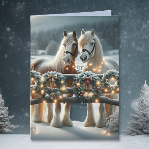 Feste Pferde und Weihnachtslicht Karte