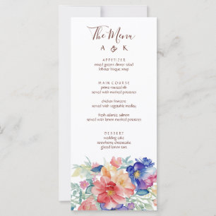 Feste Speisekarte Wilde Blüten Hochzeit Blau Rosa 