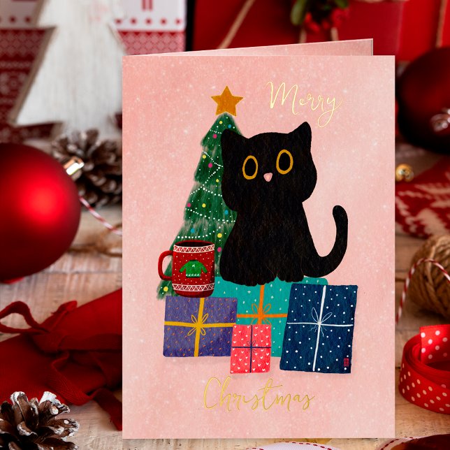Feste Sterne Gold Weihnachten Niedlicher Black Cat (Von Creator hochgeladen)