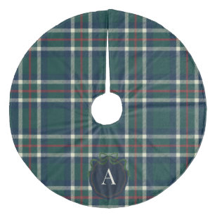 Fester, karierter Monogramm-Weihnachtsbaum-Unterse Fleece Weihnachtsbaumdecke