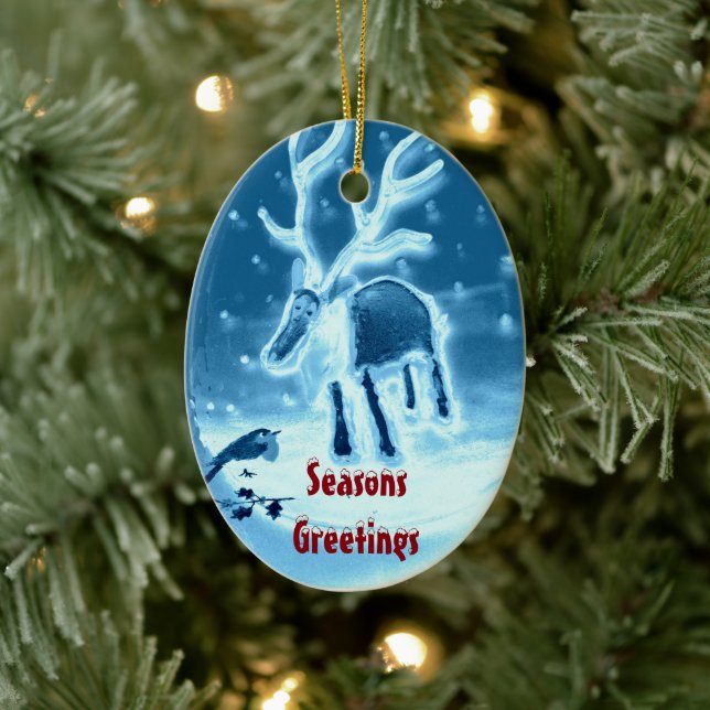 Fester Rentier Robin Saison Keramikornament (Baum)