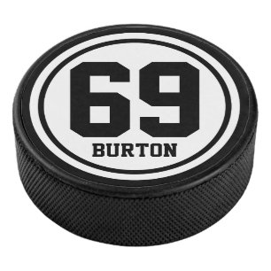Fester Ring / Dot weiß + Ihr Name und Ihre Nummer Eishockey Puck