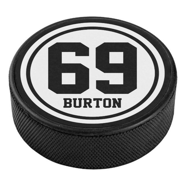 Fester Ring / Dot weiß + Ihr Name und Ihre Nummer Eishockey Puck (3/4)