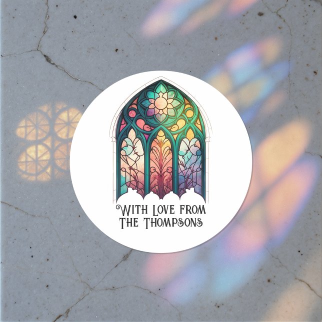 Fester Weihnachtsfeiertag aus Glas Personalisiert Runder Aufkleber (Stained Glass Christmas Holiday Personalized Classic Round Sticker)