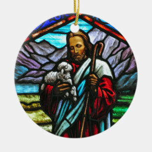 Festes Bild von Jesus und Lämmern Keramikornament