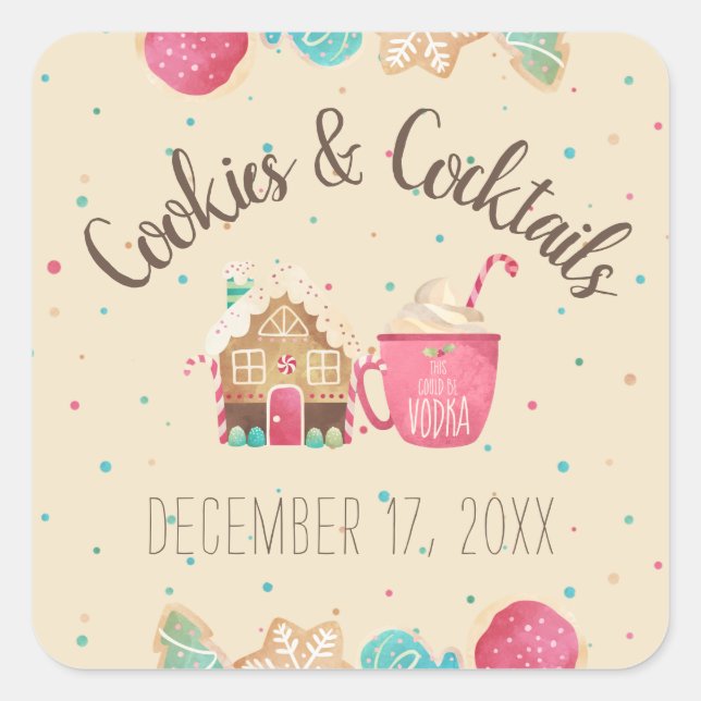 Festes Cookie Exchange Cocktail Party Thema Quadratischer Aufkleber (Vorderseite)