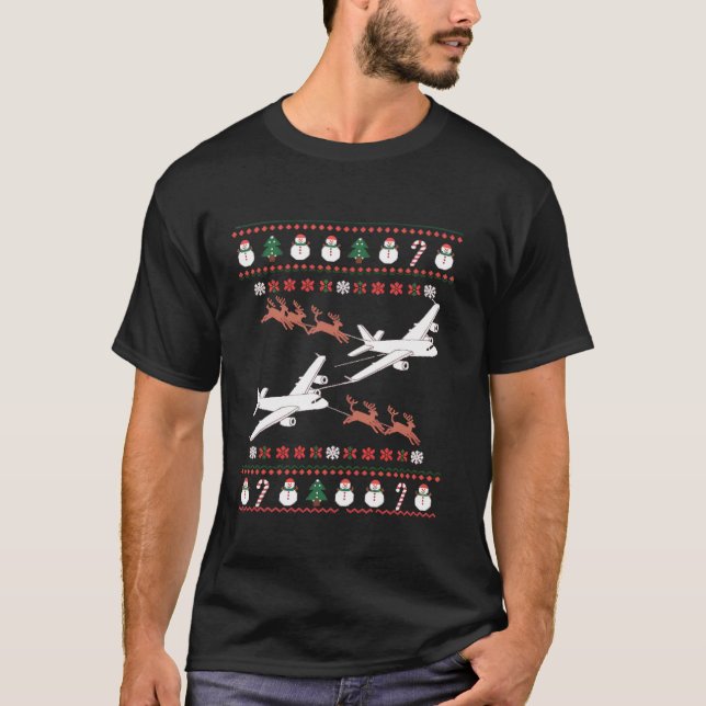 Festes Flugzeugruder Ugly Christmas Sweater P T-Shirt (Vorderseite)