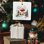 Festes Foto Wasserfarbe Winterwald Pilze Pilze Keramikornament<br><div class="desc">Für die Familie Weihnachtsbaum in dieser festlichen Saison. Personalisieren Sie mit Ihrer Textauswahl unter dem Hauptdesign auf der Vorderseite und schließen Sie Ihr eigenes Foto auf der Rückseite ein.</div>