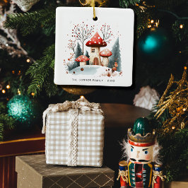 Festes Foto Wasserfarbe Winterwald Pilze Pilze Keramikornament