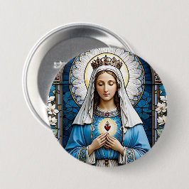 Festes Glas Jungfrau Mary Christlich katholisch Button