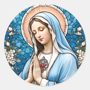 Festes Glas Jungfrau Mary Christlich katholisch Runder Aufkleber