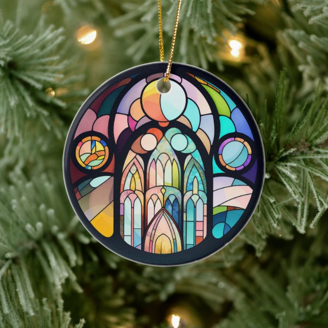 Festes Glas Kathedrale Fenster Weihnachtsfeiertag  Keramik Ornament (Baum)