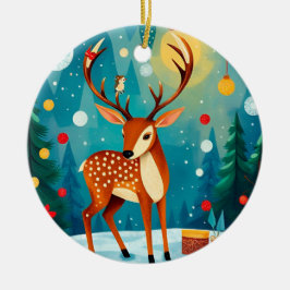 Festes Hirsch im Schneewald Keramik Ornament