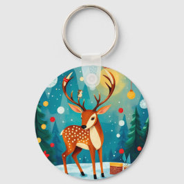 Festes Hirsch im Schneewald Schlüsselanhänger