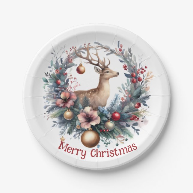 Festes Hirsch im Urlaubskranz 1 - Pappteller (Vorderseite)