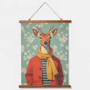 Festes Hirsch im Winterstil Wandteppich Mit Holzrahmen