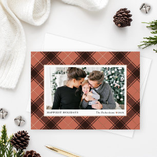 Festes Kupfer und Rose Gold Tartan Kariertes Foto Folien Feiertagskarte