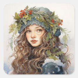 festes Mädchen Quadratischer Aufkleber