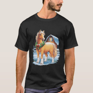 Festes Pferd mit Kranz in schneebedeckter Rnyard S T-Shirt