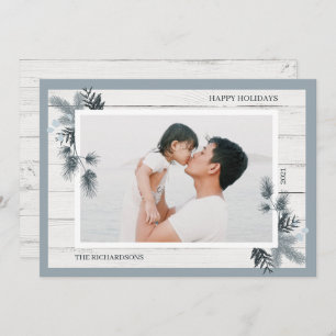 Festes Pine & Rustikales Foto aus weißem Holz Feiertagskarte