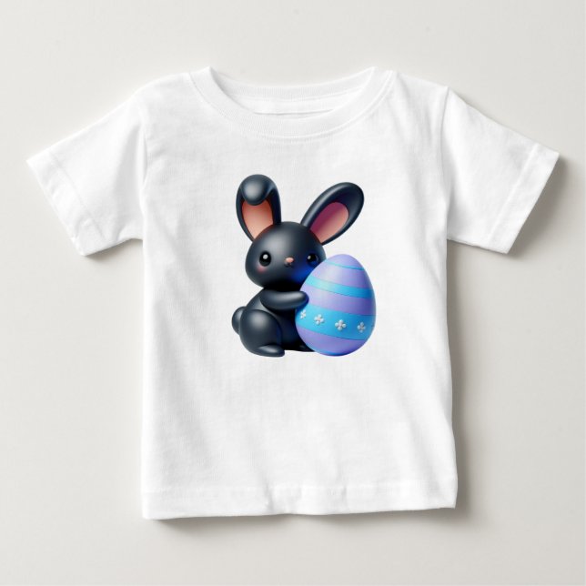 Festes Schwarzbunny Holding dekoriertes Ei Baby T-shirt (Vorderseite)