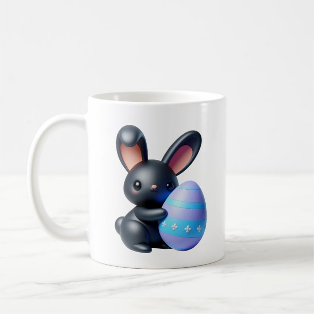 Festes Schwarzbunny Holding dekoriertes Ei Kaffeetasse (Links)