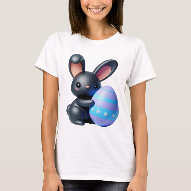 Festes Schwarzbunny Holding dekoriertes Ei T-Shirt (Vorderseite)