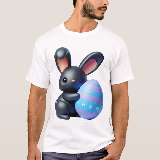 Festes Schwarzbunny Holding dekoriertes Ei T-Shirt (Vorderseite)