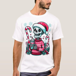 Festes Skelett in der Weihnachtsmannmütze T-Shirt
