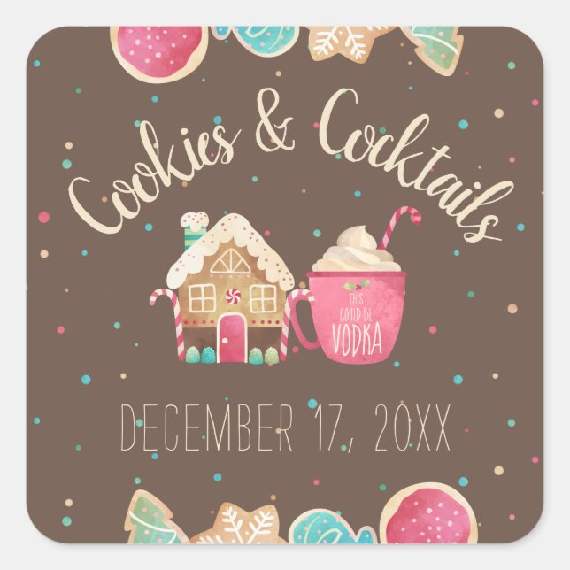 Festes Thema Cookie Swap und Cocktail Party Quadratischer Aufkleber (Vorderseite)