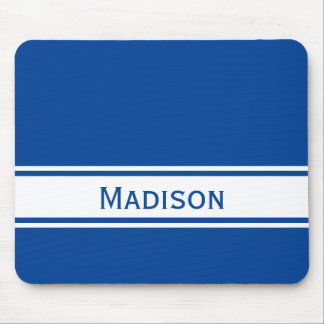 Festes tiefes blaues Weiß Stripes modernen Namen Mousepad