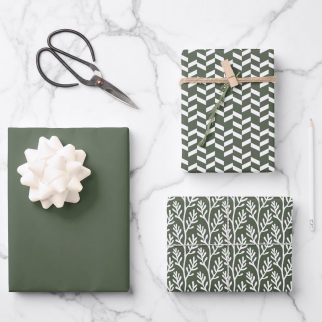 Festfarbiger Wald Moss dunkelgrün Geschenkpapier Set (Vorderseite)