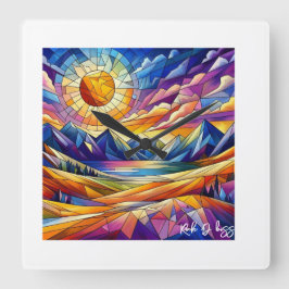 Festgehaltene Glass Mountain Clock Quadratische Wanduhr