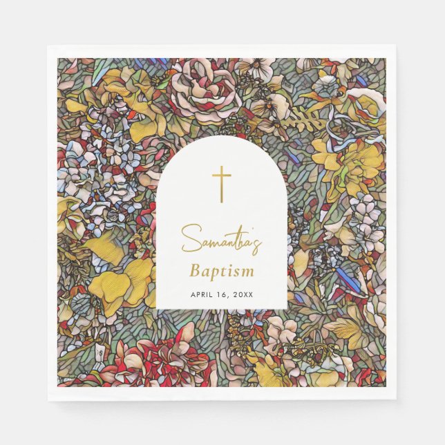 Festgehaltenes Glas Christening Taufe Gefallen Serviette (Vorderseite)